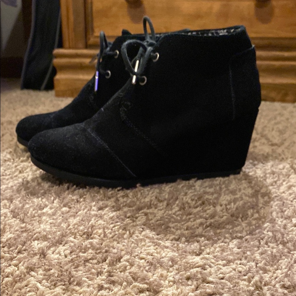 Toms Black Wedge Ankle Boots